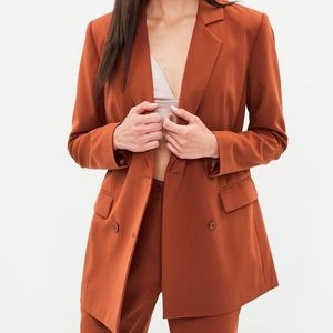 Orange Button Double Breasted Longline Blazer